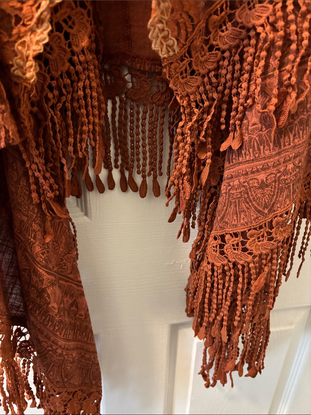 Pretty Angel Burnt Orange Crochet Fringe Kimono Cardigan - Picture 4 of 7